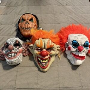 Halloween Clown Mask Lot 4 & Pumpkin LED Light Up Mask Costume Prop Mixed Set